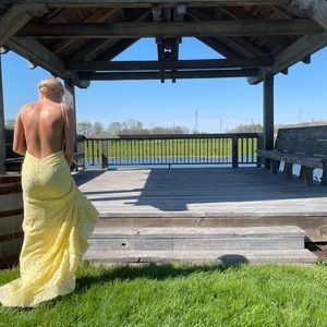 Yellow lace prom dress